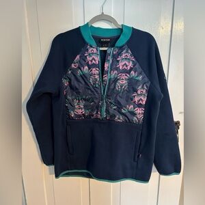 Burton Khalsa Hybrid Fleece Anorak Jacket Half Zip Navy Blue Floral Sz large